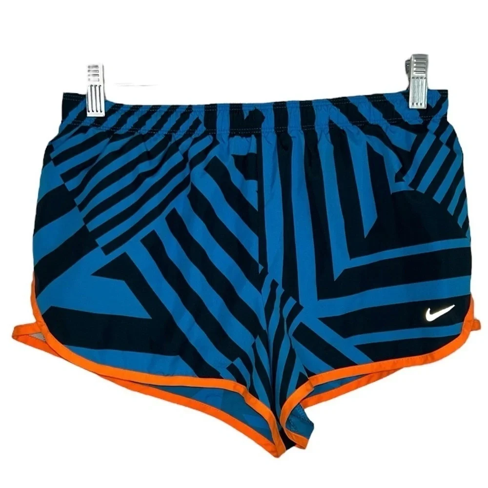 Nike Dri Fit Blue Orange Abstract Running Shorts Women’s Size Small Workout Walk